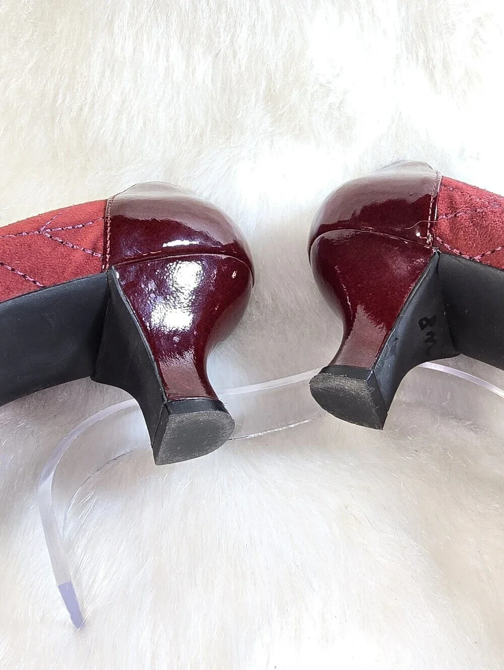 Franco Sarto Burgundy Suede & Patent Mary Jane Kitten Heels  Dress Pumps